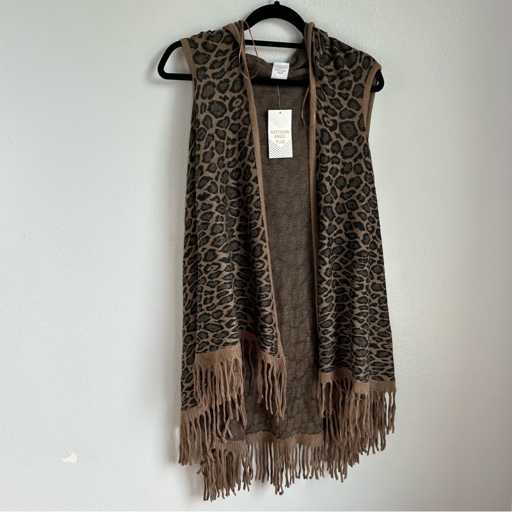 Northern Angel Leopard Fringe Vest Cardigan